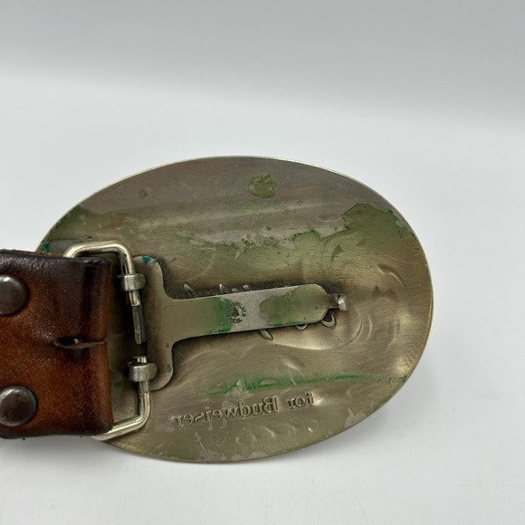 Larry‎ Mahan Budweiser Leather belt large buckle Size 36 Vintage Hand Stained
